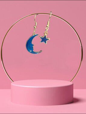 Blue Moon and Star Earrings